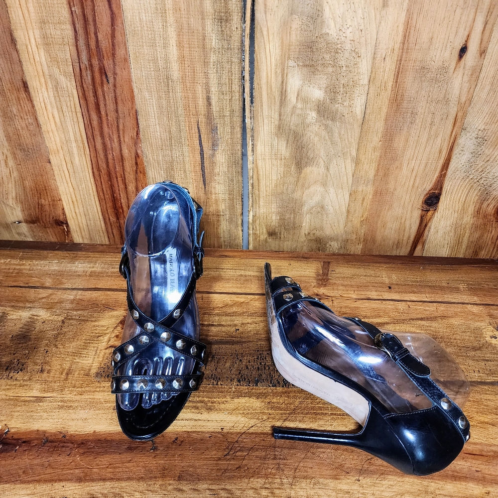 Manolo Blahnik Leather Studded Heel - Picture 3 of 9